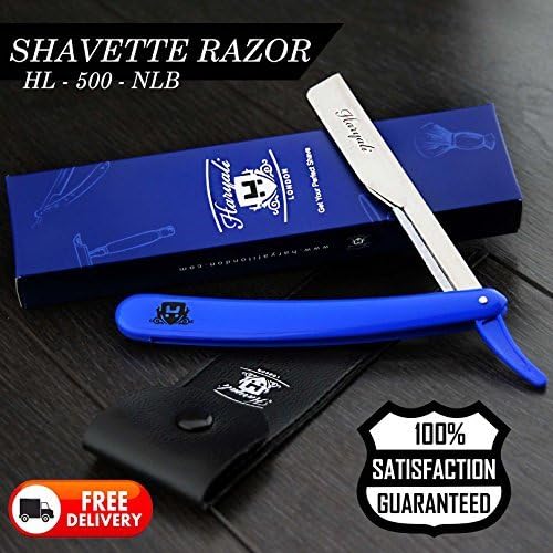 Haryali London Mens Traditional Folding Barber Shaving Razor/Professional Straight Cut Throat Razor in Blue Handle available in Designer Box + Leather Pouch