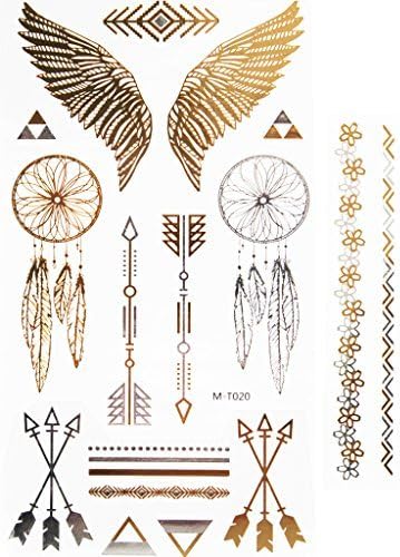 Novu Ink Tattoo Artist Gold and Silver Foil Temporary Tattoo Jewellery transfer Angel Wings and Dreamcatcher Collection Set by Novu Ink
