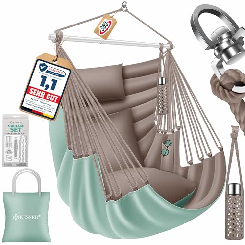 KESSER® Hängesessel Haiti 150kg Traglast, Hängestuhl 360° Drehung, Hängeschaukel Indoor-Outdoor UV-beständig & Wasserfest, Pflegeleicht, Inkl. 2 Kisse