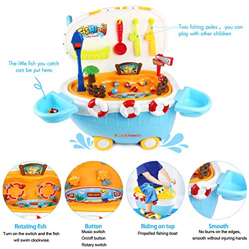 image for ZJTL Toddler Fishing Boat Toy, Funny Fishing Game, with Wheeled,Movabl