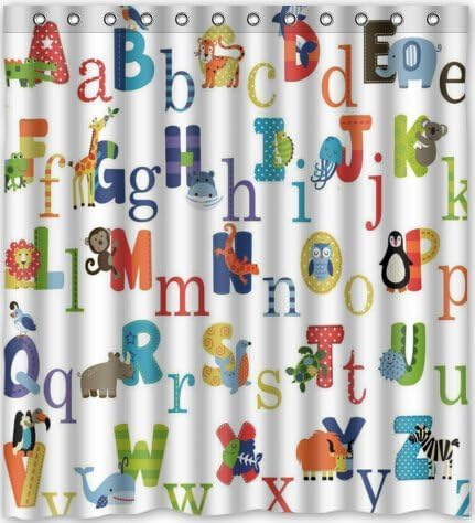 ABC Alphabet Waterproof Fabric Polyester Bathroom Shower Curtain 66"(w) x 72"(h)