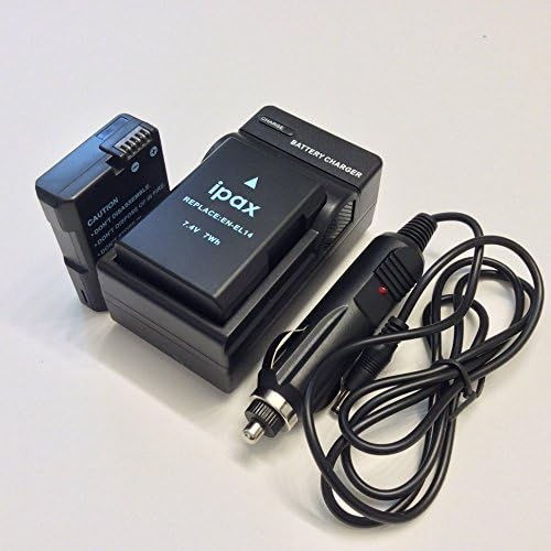 Ipax 2X Battery, Wall Charger, and Car Plug Charging Kit, Replacement EN-EL14 ENEL14 EN-EL14a ENEL14a Battery