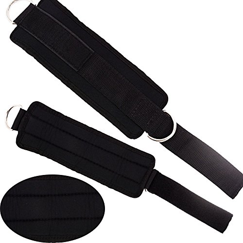 gelvs Black Exercise Ankle Straps for Gym Cable Machine Neoprene 2 D rings Ankle Leg Cuff Tone Glute Abs Thigh Tight Workout (Single) - Thumbnail 4