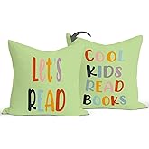 Rusenbao Classroom Reading Green Pillow Covers - Toddler Reading Nook Kids Decor Daycare for Book Corner Playroom Nursery, Let's Read Cool Kids Read Books, 18 x 18 Inch Pillowcase
