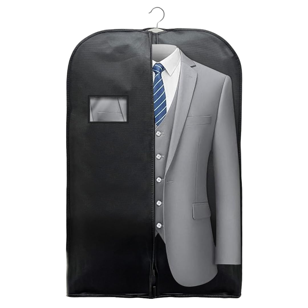 Wedcova Suit Covers for Men | Hanging Garment Bags | Travel Blazer & Jacket Bag | Clothes Storage Cover with Zipper | Suits Carrier Moth Proof Protector | 60 x 100cm (24'' x 40'') | Pack of 1 | Black
