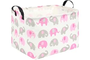 FXOCSHE Rectangle Elephant Basket,Waterproof Canvas Basket,Baby Girl Storage Bin,Cute Elephant Baskets for Boys and Girls,Room Decor for Home(Elephants)
