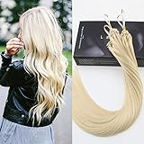 LaaVoo #60 Platinum Blonde Extension Beads Micro Loop Link Hair Extensions 22 inch 100% Natural Human Hair True Blonde 1g/strand 50g