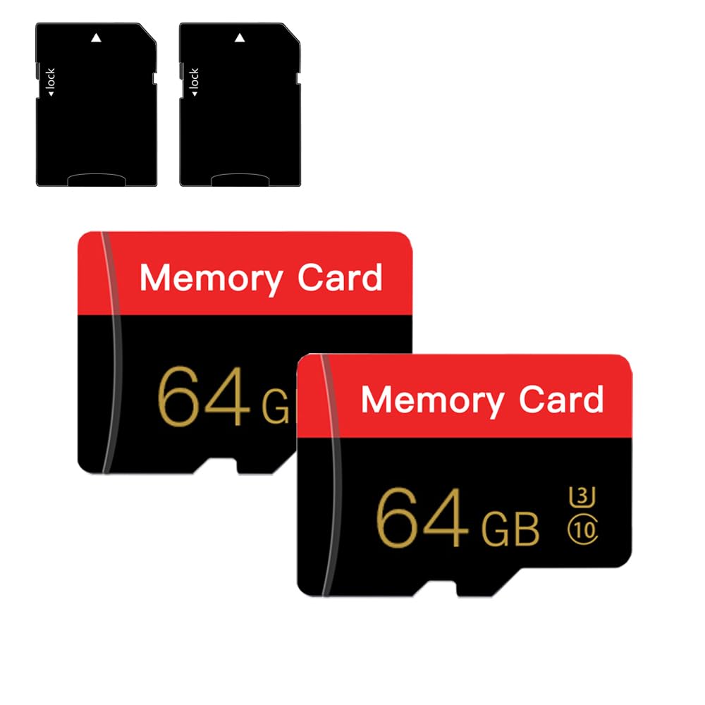 Photo 1 of 2 Pack Micro Memory Card 64 GB with Adapter, C10/U3/UHS-I/A1, TransFlash Card, TF Card for Camera, Smartphone, Tablet, Drone (Red 64GB *2)