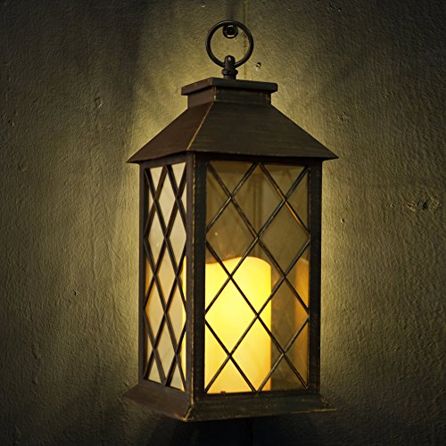 Bright Zeal 14" Tall Bronze Vintage Candle Lantern with LED Candle