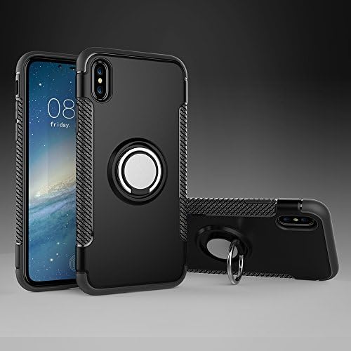 iPhone X (10) Case COOBILE Protective Rugged Armor 3D Ring Case with 360 Degrees Ring Kickstand Magnatic Bracket Holster Dual Layer Anti Drop Scratch Phone Defender,iPhone X Case (Black)