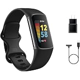 Fitbit Charge 5 Advanced Fitness Tracker with GPS, Heart Rate, Sleep &amp; Health Tracker - Power Bundle with Adapter (Graphite Stainless Steel)