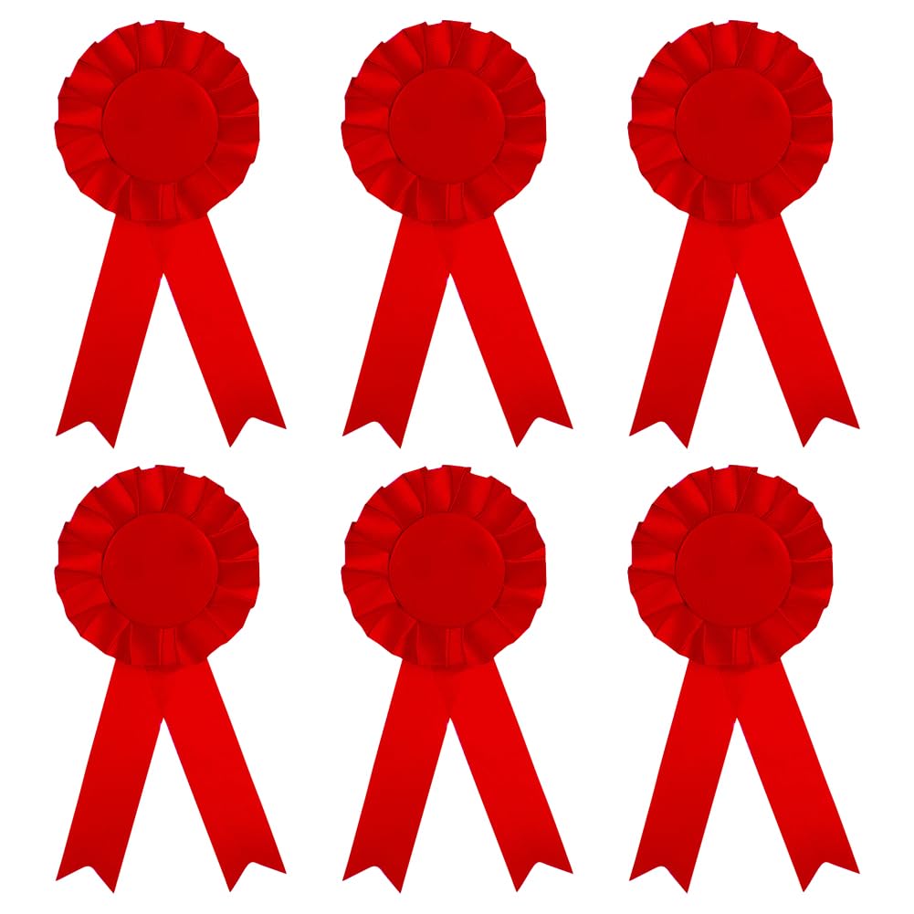 JIHUOO 6 Pcs Award Rosette Ribbons Blank Prize Ribbons Medal Winner Ribbons Participation Victory Ribbons Recognition Competition Ribbons Red