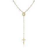 Virgin Mary Cross Rosary Necklace for Women，Virgen de Guadalupe Long gold plated Silver Rosary Catholic Cross Beads Crucifix Necklace Women jewelry Religious Gift for Confirmation Baptism First Communion Godmother