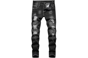 HENGAO Boy's Distressed Ripped Skinny Jeans