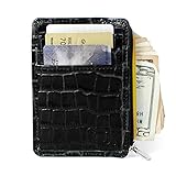 ID STRONGHOLD RFID Front Pocket Wallet Mini Minimalist Wallet Slim Wallet Genuine Leather with Zipper (Black Croc)