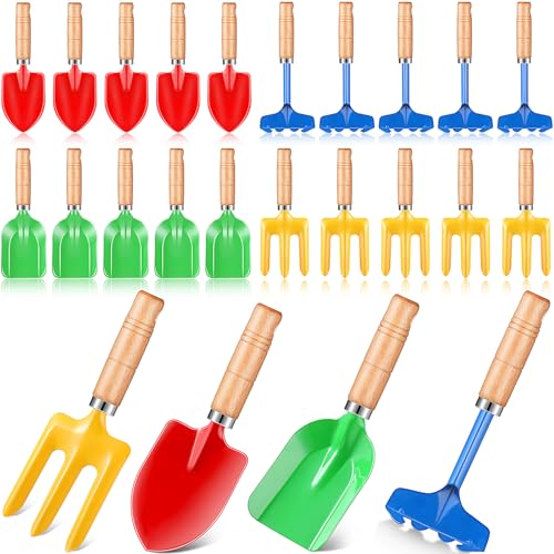 24 Pcs 8" Kids Gardening Tools, Metal Beach Sandbox Digging Toys with