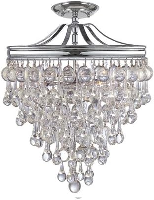Semi Flush Mounts 3 Light With Polished Chrome Clear Glass Drops Steel 12 inch 180 Watts - World of Lighting