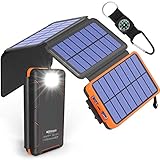 Solar Phone Charger, 25000mAh Portable External Battery Power Bank with 4 Foldable Solar Panels,Dual 5V/2.1A USB Output,Flashlights/Splashproof/Dustproof/Shockproof