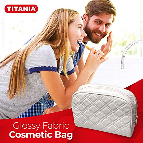 Titania Glossy Fabric Cosmetic Bag - Handy Travel Organizer & Storage For Toiletries Makeup & Cosmetics w/Zipper & Pocket - Best For Storing Home Bathroom & Beauty Essentials