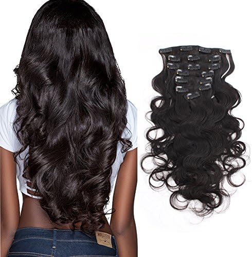 OrderWigsOnline Clip In Human Hair Extensions Body Wave 100% Virgin Remy Human Hair 7 pieces 100gram/3.6oz Grade 8A for Thin Hair Natural Black 20 Inch