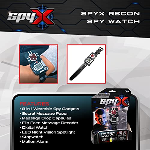 SpyX / Spy Recon Watch. 8-Function Spy Toy Watch: Led Spot Light, Stopwatch, Alarm, Decoder, Secret Message Paper & Capsules, and Motion Alarm. Perfect Addition for Your spy Gear Collection!