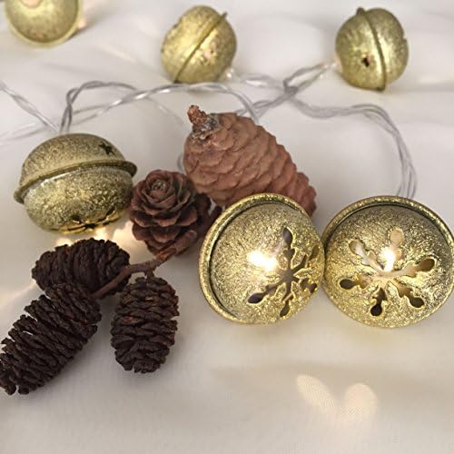 ADCorner 5Ft 10Led Gold Bell String Lights Battery Operated Retro Bell Holiday Fairy Lights for Party Patio Wedding Home Decorations(Warm White)
