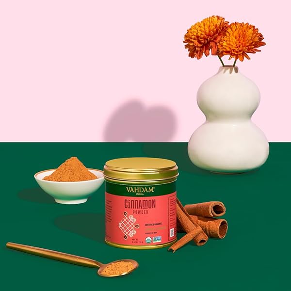 VAHDAM, ORGANIC CINNAMON POWDER (2.47OZ/70G) 100% RAW, NON GMO, GLUTEN FREE | CINNAMON SPICE FOR COOKING, SMOOTHIES, LATTES & TEA | DIRECT FROM SOURCE