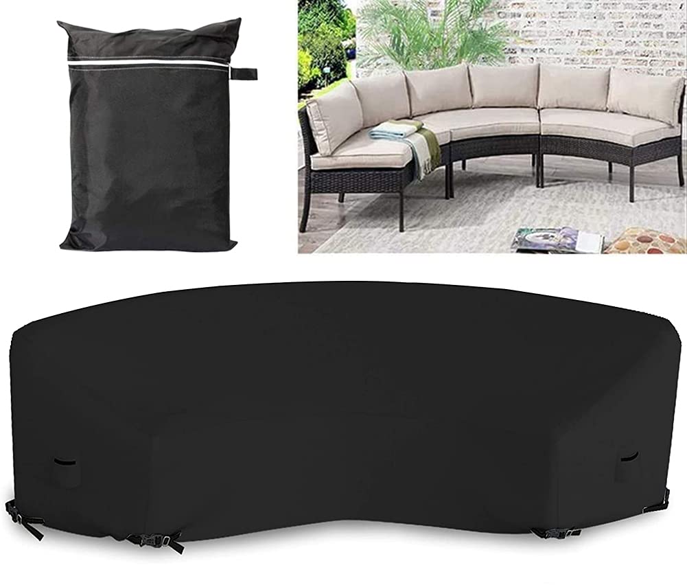 Garden Furniture Covers COOSOO Outdoor Patio Sectional Curved Sofa Protector Covers Waterproof Heavy Duty 420D Oxford Fabric Half-Moon Sofa Sets Windproof Anti-UV (Black, 483x110x92cm/90x43x36in)
