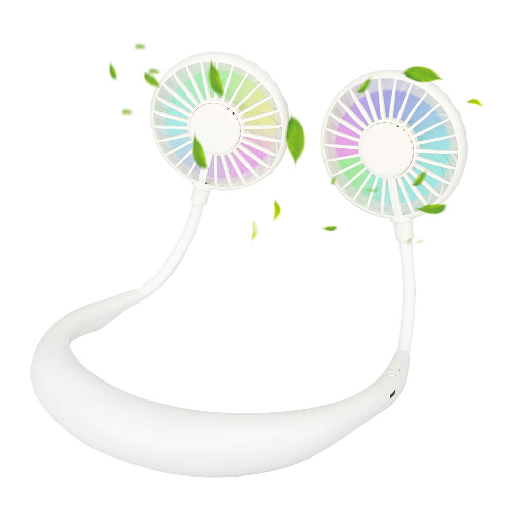 Neck Hanging Fans, RAMBG LED Luminous/Sports Hanging Neck/Portable Mini/Hanging Neck Fan/Hands-Free Fan/Earphone Design USB Fan. White