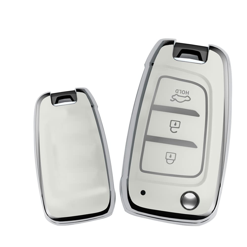 KUNIO Key Fob Cover fit for Hyundai Kona i30 Tucson NX4 2019 2020 2021 2022 2018 2017 2016 key fob cover Key Cover TPU Car Key Protection Flip Key Cover Case 3 Buttons B White