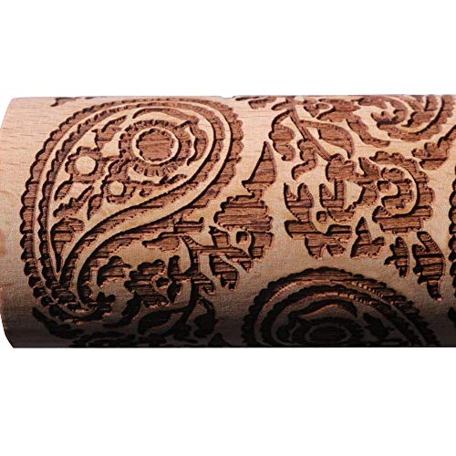 Paisley Wooden Rolling Pin Embossing Woody 3D Laser Engraved Rolling Pin for Baking Cookies Biscuit Fondant Cake Dough Clay - Thumbnail 2