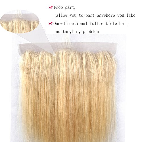 Sent Hair Lace Frontal Closure with Baby Hair Free Part Straight Brazilian Human Hair Frontal 13x4 Ear to Ear Blonde Color #613 12 inch