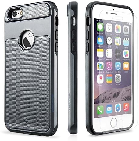 iPhone SE Case, iPhone 5s Case PowerMoxie with [Tempered Glass Screen Protector] Heavy Duty Dual Layer Slim Fit Protection Cover for iPhone SE/5/5s (Gunmetal Gray)
