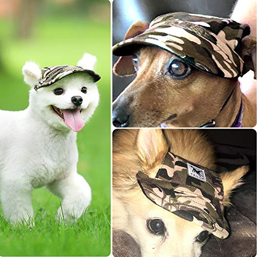 Happy Hours - Dog Pet Cat Canvas Oxford Fabric Hat Sports Baseball Cap Ear Holes Sunhat with Adjustable Neck Elastic Leather Rope Strap (Camouflage, Size L)