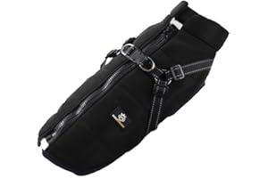 DOGGYKINGDOM Reflective Dog Jacket Water Resistant with Harness Built in and Warm Fleece Inner Lining, Windproof Dog Coat for Cold Weather Jackets for Small Large Medium Dogs - Black M