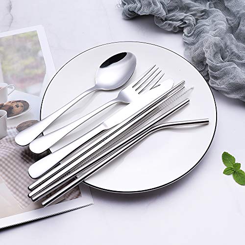 Travel Utensils,Reusable Silverware Set To Go Portable Cutlery Set with
