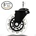Office Addiction (Set of 5) Office Chair Replacement Wheels – Hardwood Safe 2.5-Inch Wheels – Ball Bearing Swivels – Floor Safe Design – Black/Clear