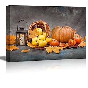 Pumpkin Apples Autumn Leaves and Lattern Wall Decor