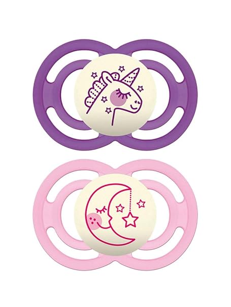 MAM Babyartikel Perfect Night Schnuller, leuchtend, 16 Mo+ Girl // 2er Set // inkl. 2 Sterilisiertrasportboxen