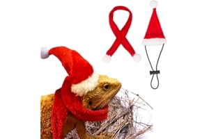 HOKABLE Bearded Dragon Santa Hat and Scarf Set Christmas Costume for Reptile Small Animals Halloween Xmas for Pet