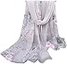 E-Clover Herebuy - Unique Women's Floral Scarves: Chiffon Flowers & Birds Printed Scarf (Pink&Gray)