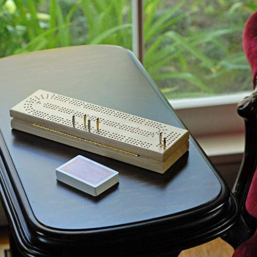 WE Games Wooden Cribbage Board Game Set, Continuous 3 Track for 23