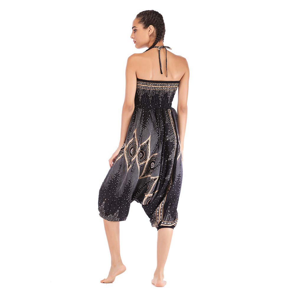 KEEYSUN Men Women Harem Trousers Boho Festival Hippy Smock High Waist Yoga Pants (Black, Free Size)