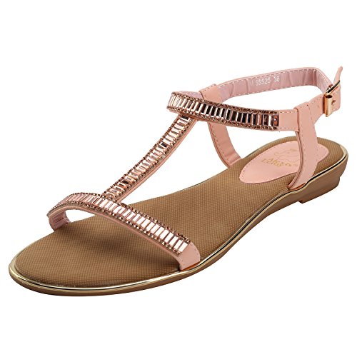 Alexis Leroy Women's Summer T-straps Buckle Flat Sandals Pink 40 M EU / 9-9.5 B(M) US