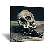 Kreative Arts - Abstract Skull with a Gun Wall Art Canvas Painting Vintage Poster Prints Home Decor Wall Picture for Living Room Gift Hanging Wall Decor Picture 24x24inch