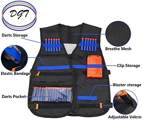Tactical Vest Set For Kids By Dealgal Toys: Nerf Compatible Jacket With Pockets & Slots For War & Shooting Game For Children - With 20 Foam Darts, Mask, Protective Glasses, Reload Clip & Wrist Band