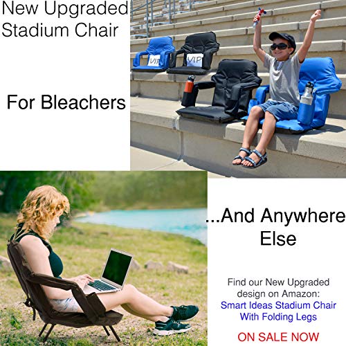 Foldable Stadium Seat for Bleachers - Deluxe Model High Backrest + Free Carry/Storage Bag- Water Resistant + Thick Padding +2 Drink Holders +Zipped Pocket (Blue, Standard)