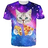 RAISEVERN Unisex 3d Cosmic Pizza Cat Printed Short Sleeve T-Shirts Tees