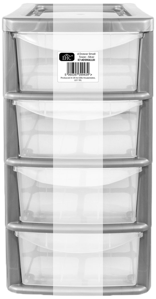 EHC Small 4 Drawer Tower Plastic Storage Unit, Silver Amazon.co.uk