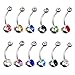 12 Pcs Double Jeweled CZ Crystal Belly Button Navel Rings Body Jewelry Piercing 316L Surgical Steel14G 7/16